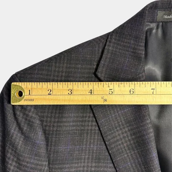 CALVIN KLEIN Mens Blazer Sport Coat 2-Button Jacket Plaid 40S Wool Purple/Blue